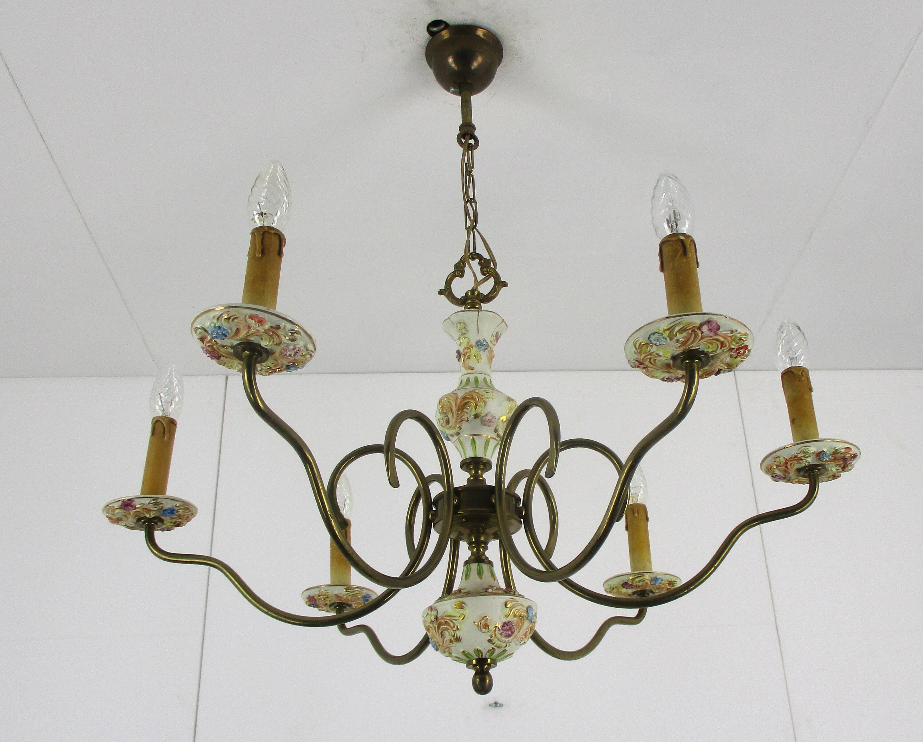 Beautiful top Porcelain Rose Chandelier Parts from a Vintage Capodimonte-Style Light Fixture