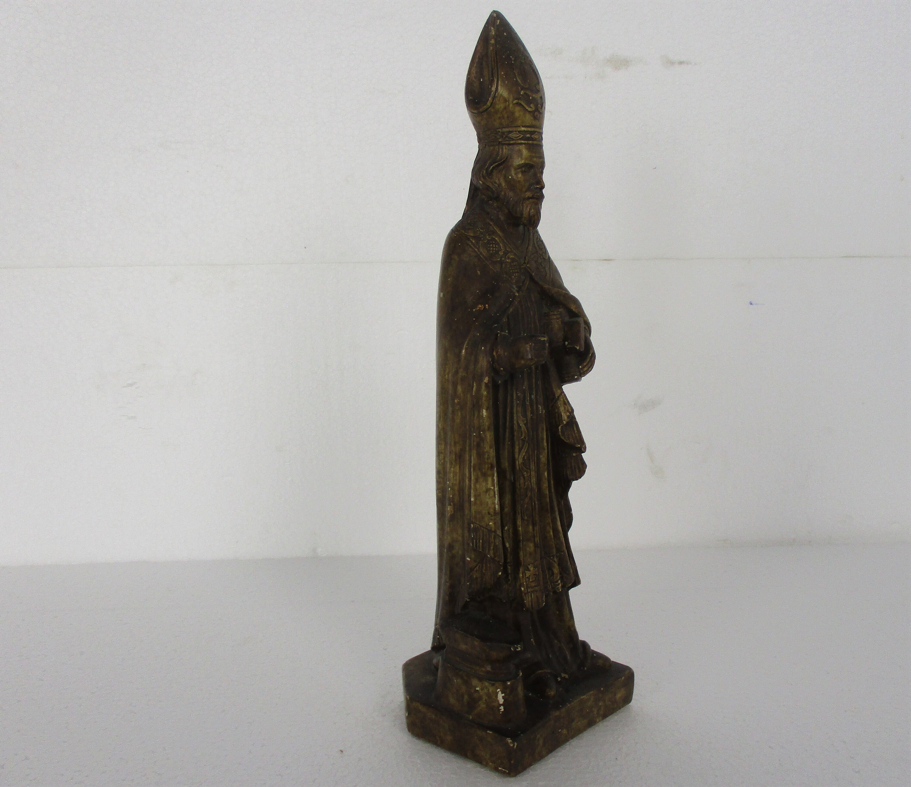 Statue Saint Eligius newest Elooi Patron Saint of Blacksmiths Gold and Silverversmiths Plaster HTF Collector Brown