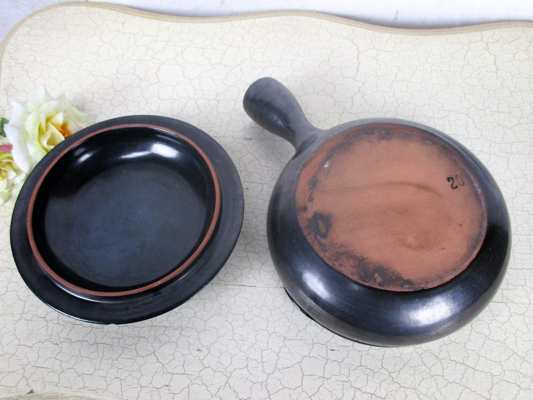 Large cooking skillet pan with lid in traditional pottery of Vallauris