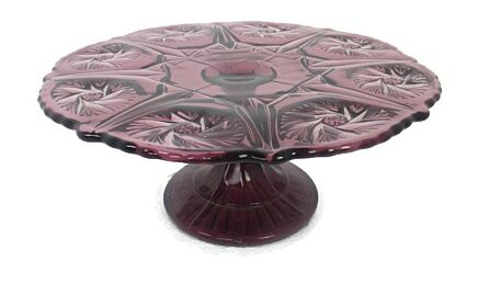 Stunning Art Deco Footed Cake stand Pedestal Art Glass Cranberry