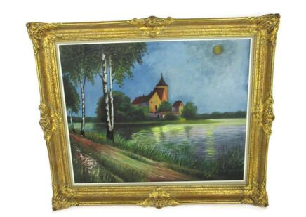 Oil Painting on Canvas  Gorgeous Wooden Frame Polder Landscape