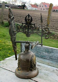 Large Wall Mounted Brass Bell Ornate Lions Putti Wheat Gorgeous