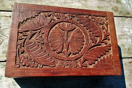 Vintage Carved Wood Jewelry Trinket Tobacco Box Ornate