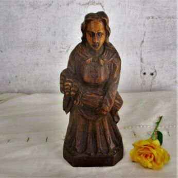 Hand Carved Wooden Statue Woman carrying Faggot Wood M. Verbeke Signed