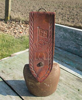 Vintage Swiss Cowbell Leather Strap Brass Rustic 6.69"