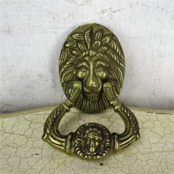 Small Brass Door Knocker Lions Head Ring Architectural Gorgeous Reclaimed 6.10"