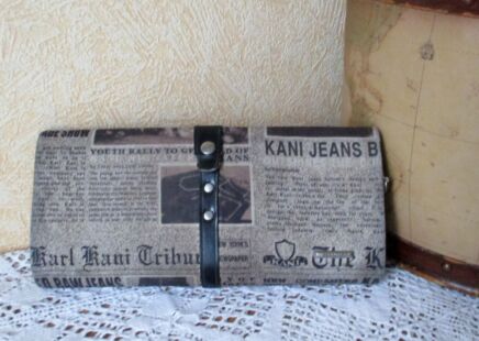 vintage Bulaggi Handbag Purse Wallet Model Newspaper Print kani Jeans