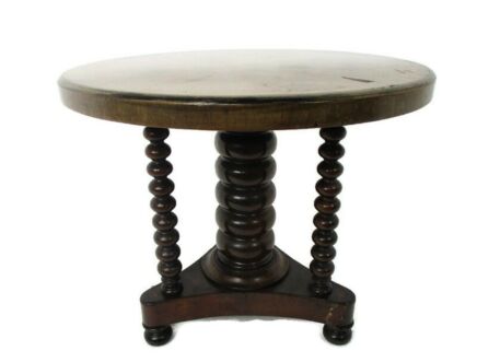 Art Nouveau Wooden Side Display Coffee Table Round Bobbin Legs Impressive