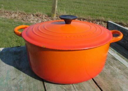 vintage French Le Creuset Authentic Orange Cast Iron Dutch Oven Casserole 26