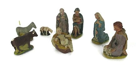 Retro Nativity Christmas Scene Set  Stables Figures Figurines Plaster set of 8 pieces