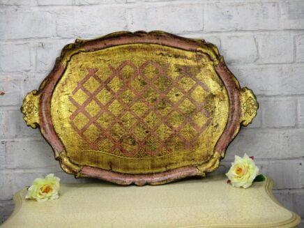 Italian Mid Century Hollywood Regency Florentine Serving Tray gold gilt Flowers