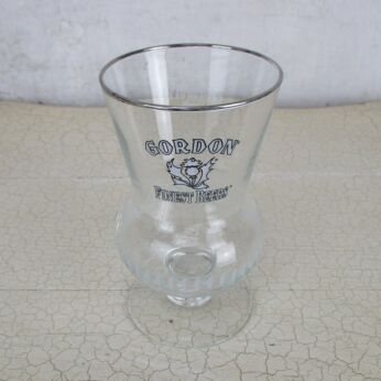 Vintage English Beer Etched Glass Gordon Highland Scotch Ale Enameled Rim