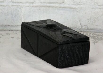 Vintage Hand Carved Ebony Dark Wood Jewelry Trinket Tobacco Box Ornate