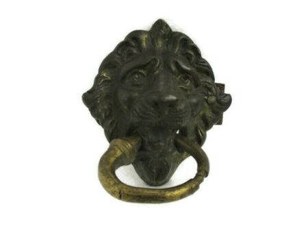 Antique 19th century Brass Door Knocker Lions Head Ring Architectural Gorgeous Reclaimed