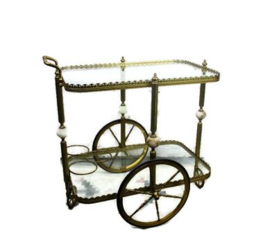 Oval Glass Marble Bar Tea Cart Trolley Cocktail Entertainment Hollywood Regency