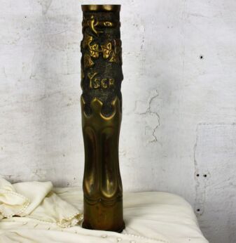 XL Shell Casing Case trench Art Vase WWI In Memory of Battle at the Yser 22.04"