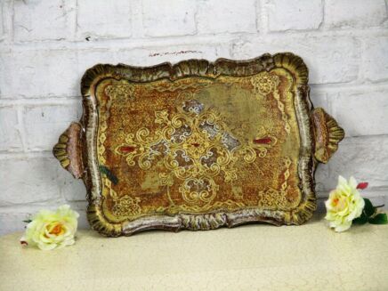 Italian Mid Century Hollywood Regency Florentine Serving Tray gold gilt