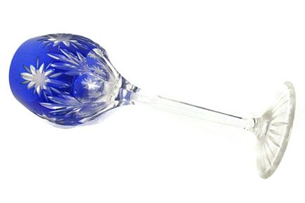 Champagne Wine Glass Goblet Hock cut to Clear Etched Crystal Cobalt Blue