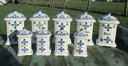 Vintage Dutch Spice Jars complete Set Container Signed Delfts Blue Certificate