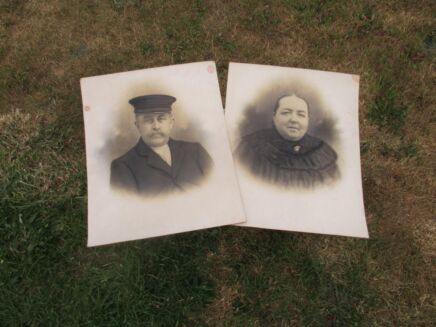 Antique Authentic Large Photographs Couple Man and Wife Black and White