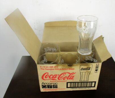 set of 6 coca cola glasses 3D textured letters vintage