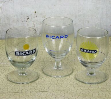 3 Different French Ricard Glasses in box Pastis Apero France Collector HTF