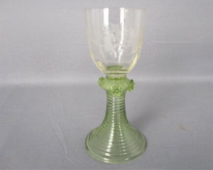 Antique 19th Century Roemer Goblet Wine Glass Bohemian Green Base color Fritz heckert? exquisite Intaglio