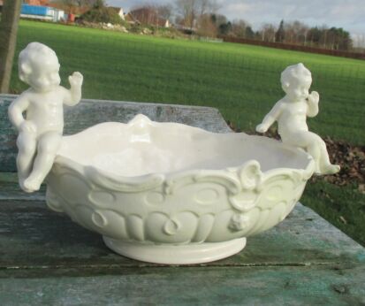 Lovely White Ceramic Planter Dish Centerpiece Putti