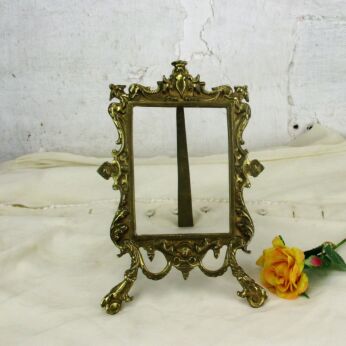 Large Vintage French Standing Brass Embossed Oval picture frame rococo Ornate