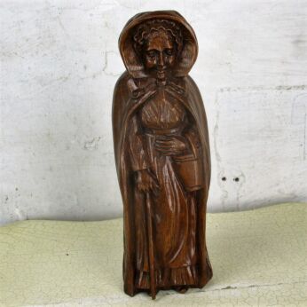 Hand Carved Wooden Statue Figurine Old Lacy Lady Bruges Cape Folk Art