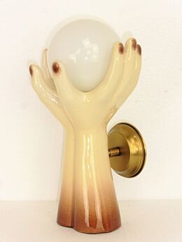 Vintage Wall Lamp Sconce Ball Bulb lamp Hands Italian Brown White Authentic 70s