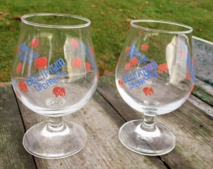 Delirium Tremens Belgian Beer Glasses set of 2 Ale Goblet/Chalice Tulip Glasses