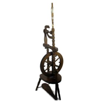 Vintage Wooden Spinning Wheel Decorative Spindle Working High Dark Wood Decor