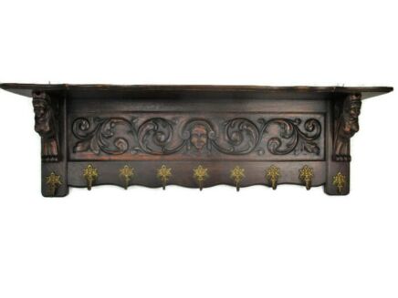 Gothic hand Carved Wood Wall Shelf Coat Hat Kitchen Rack Women Figurines WOW