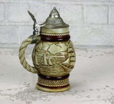 Vintage Avon Beer Stein with Lid Marked Staysail Schooner Sailing boats