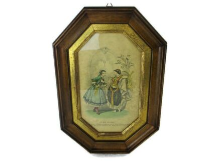 Les Modes Parisiennes  Illustrée Victorian Dress Fashion Print Plates Framed Italian Wall hanging