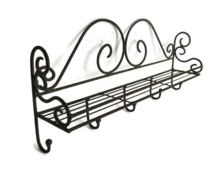 Small Vintage Funky French Wrought Iron Coat Hat Wall Rack Country Farmhouse style