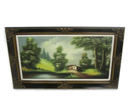 Oil Painting Canvas Framed Landscape Farm Creek Peaceful Signed