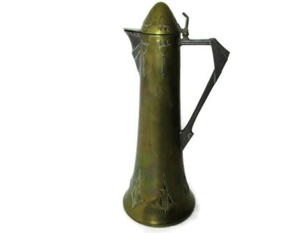 WMF Art Nouveau German Jugendstil Tankard Jar Hammered Brass Wine Claret