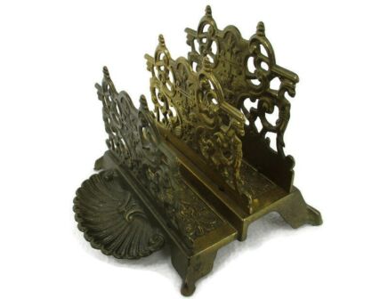 Gorgeous  Brass  Ornate Pen Letter Holder Vintage