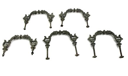 set of 5 Door Drawer Pull Push Handles Chrome Ornate Vintage