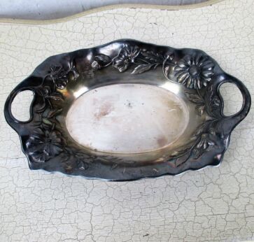 Art Nouveau Wiskemann Belgium Silver Plated Tray Serving Basket Flowers Handles