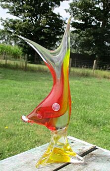 Murano Fish Italian Art Glass Figurine Labeled Red yellow Lovely