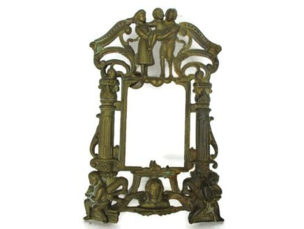 French antique Brass picture frame Ornate Angelss Cherub Putti Family Gothic Extremely rare