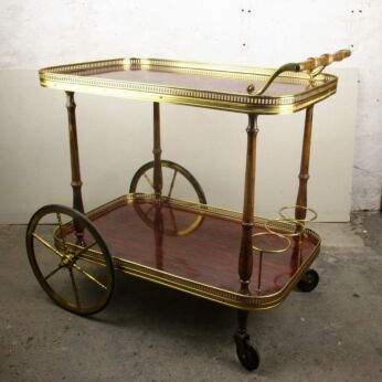 Vintage Bar Cocktail Tea Cart Trolley Mid Century Modern Brass Formica Veneer