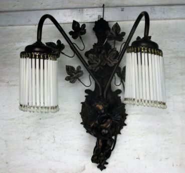 Gorgeous Double Large Wall Sconce Putti Angel Playing Flute Rococo Resin HTF