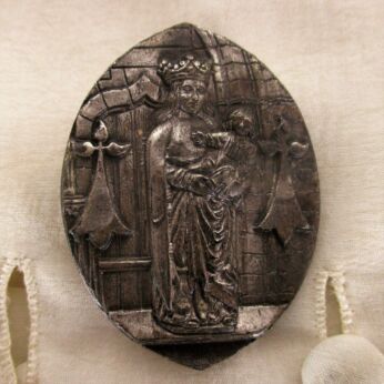 French Paris Medallion Brooch Virgin Mary Infant Child Catholic Silver Color HTF