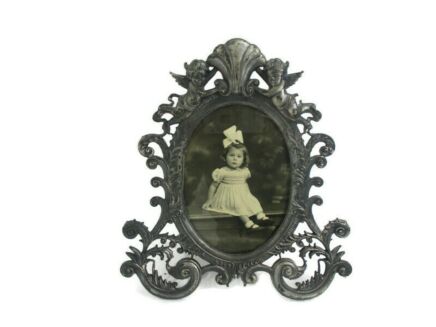 Standing picture frame Ornate Rococo Silver colored Angels Spelter Lovely