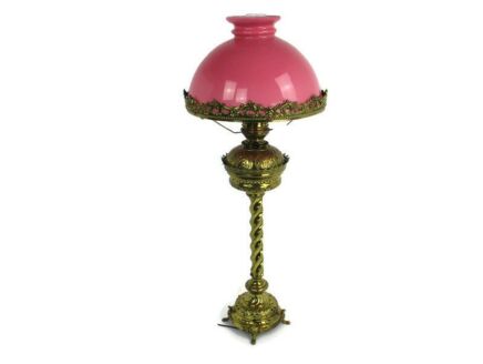 Floor Standing Lamp Lampe Belge Opaline Pink Shade Chimnee Ornate Brass Working