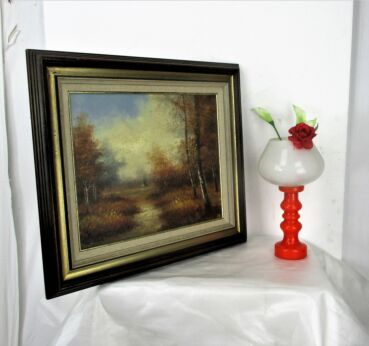 Small Lovely Oil Painting on Canvas Framed Landscape Wood Cabin